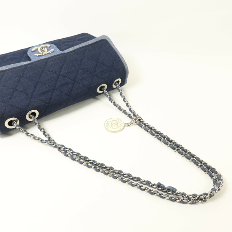 CHANEL 牛仔布Flag Bag鏈帶手挽肩背兩用袋-8