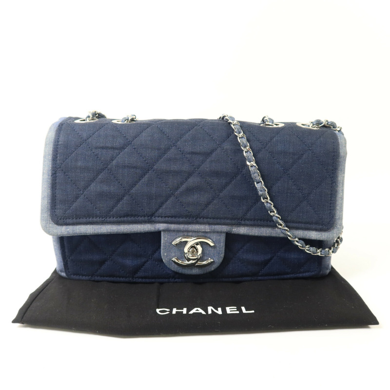 CHANEL 牛仔布Flag Bag鏈帶手挽肩背兩用袋-9