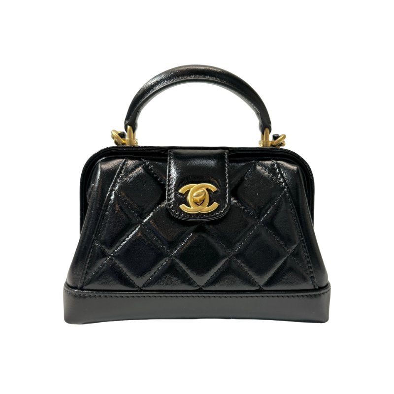 CHANEL Mini with handle Cross Body Bag Black GHW-0