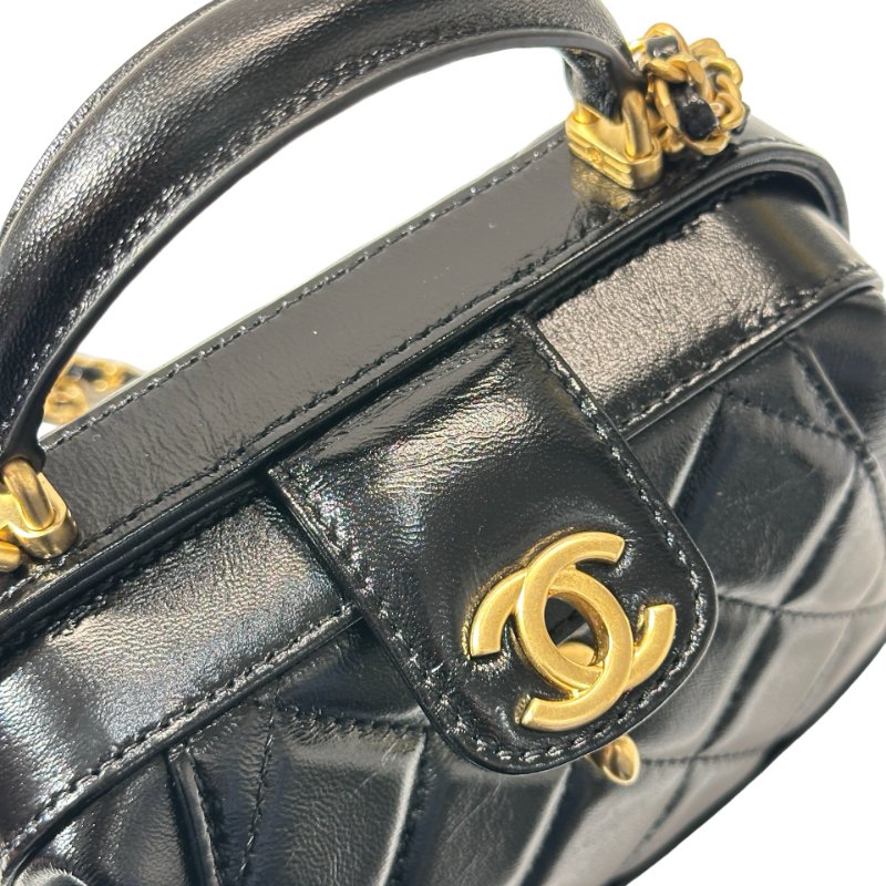 CHANEL Mini with handle Cross Body Bag Black GHW-4