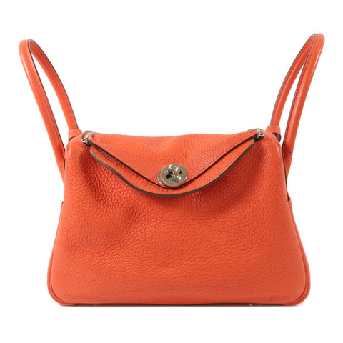 HERMES Clemence皮革Lindy 26手挽肩背兩用袋Orange Poppy
