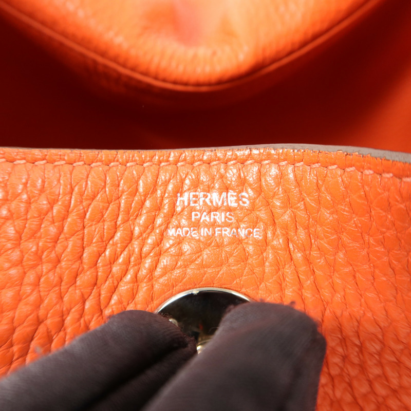 HERMES Clemence皮革Lindy 26手挽肩背兩用袋Orange Poppy-5