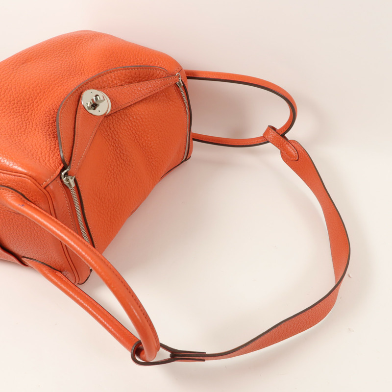 HERMES Clemence皮革Lindy 26手挽肩背兩用袋Orange Poppy-7