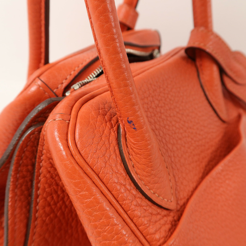 HERMES Clemence皮革Lindy 26手挽肩背兩用袋Orange Poppy-15