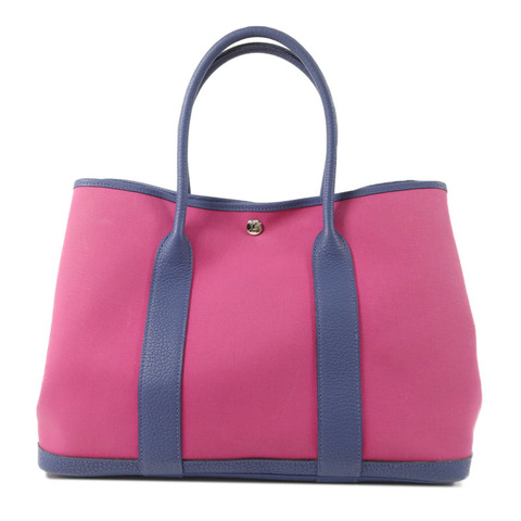 HERMES Negonda皮革/帆布GardenParty PM手挽袋Magnolia/Bleu Brighton