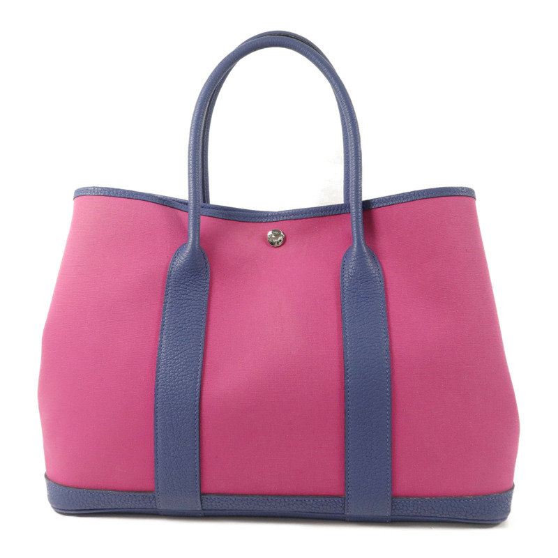 HERMES Negonda皮革/帆布GardenParty PM手挽袋Magnolia/Bleu Brighton-1