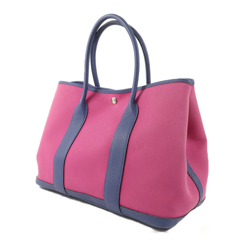 HERMES Negonda皮革/帆布GardenParty PM手挽袋Magnolia/Bleu Brighton-2