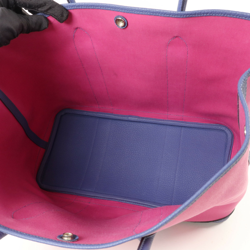 HERMES Negonda皮革/帆布GardenParty PM手挽袋Magnolia/Bleu Brighton-4