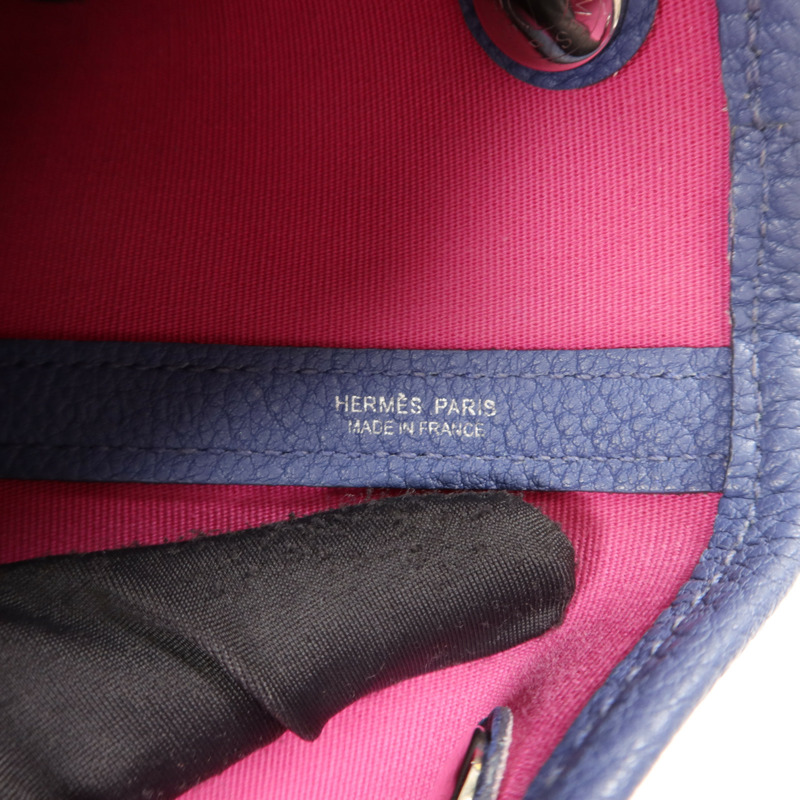 HERMES Negonda皮革/帆布GardenParty PM手挽袋Magnolia/Bleu Brighton-5