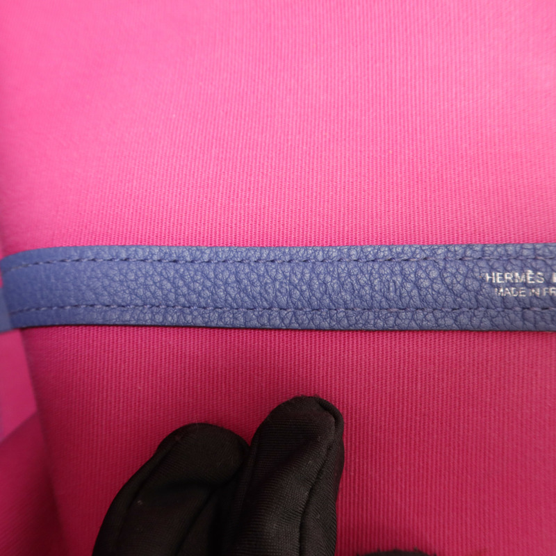 HERMES Negonda皮革/帆布GardenParty PM手挽袋Magnolia/Bleu Brighton-6