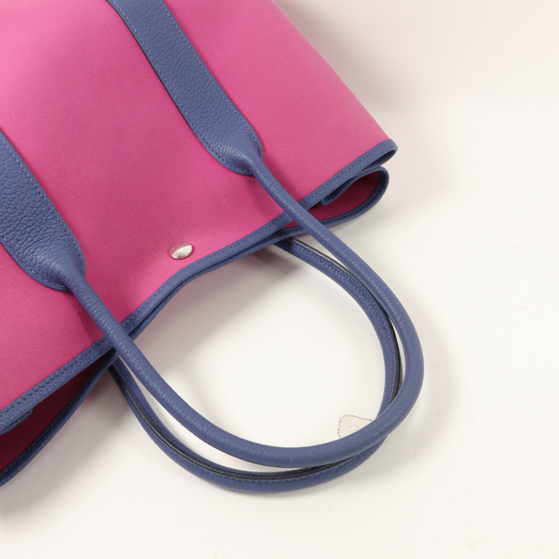 HERMES Negonda皮革/帆布GardenParty PM手挽袋Magnolia/Bleu Brighton-7