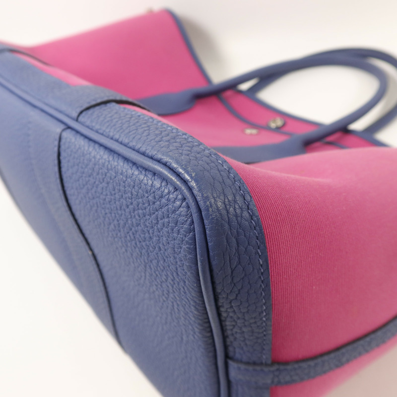 HERMES Negonda皮革/帆布GardenParty PM手挽袋Magnolia/Bleu Brighton-9