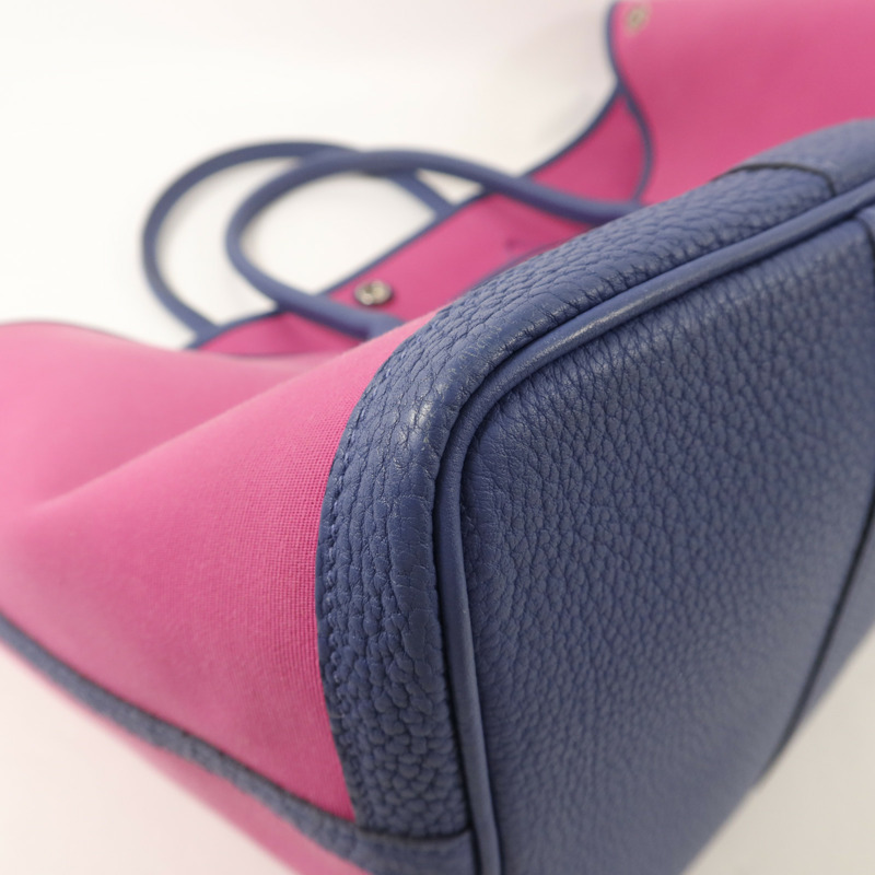 HERMES Negonda皮革/帆布GardenParty PM手挽袋Magnolia/Bleu Brighton-10