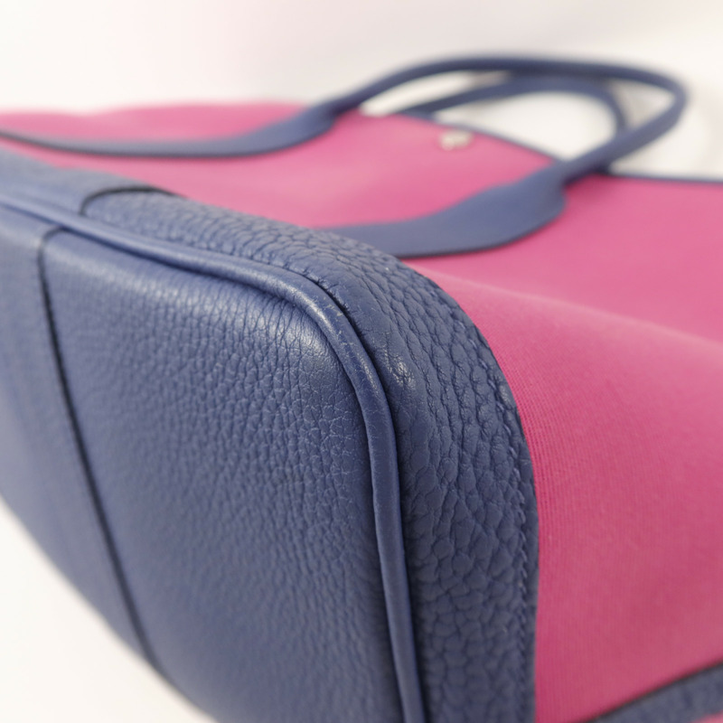 HERMES Negonda皮革/帆布GardenParty PM手挽袋Magnolia/Bleu Brighton-11