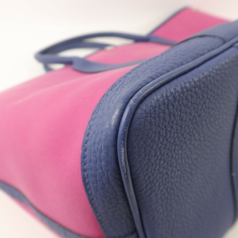 HERMES Negonda皮革/帆布GardenParty PM手挽袋Magnolia/Bleu Brighton-12