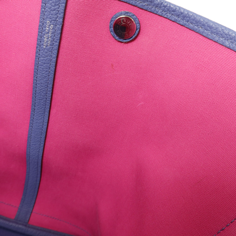 HERMES Negonda皮革/帆布GardenParty PM手挽袋Magnolia/Bleu Brighton-16