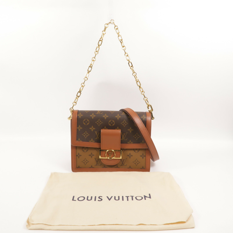 LOUIS VUITTON Monogram/Monogram Reverse Dauphine MM鏈帶手挽肩背兩用袋-9