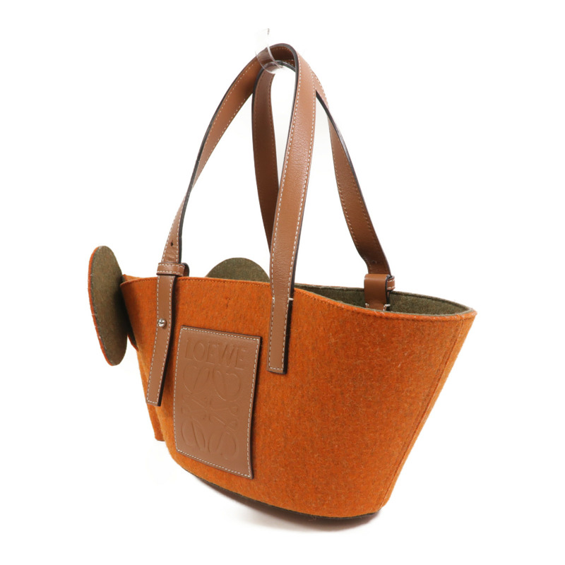 LOEWE Wool Felt/牛皮皮革Basket Small肩手挽袋-2