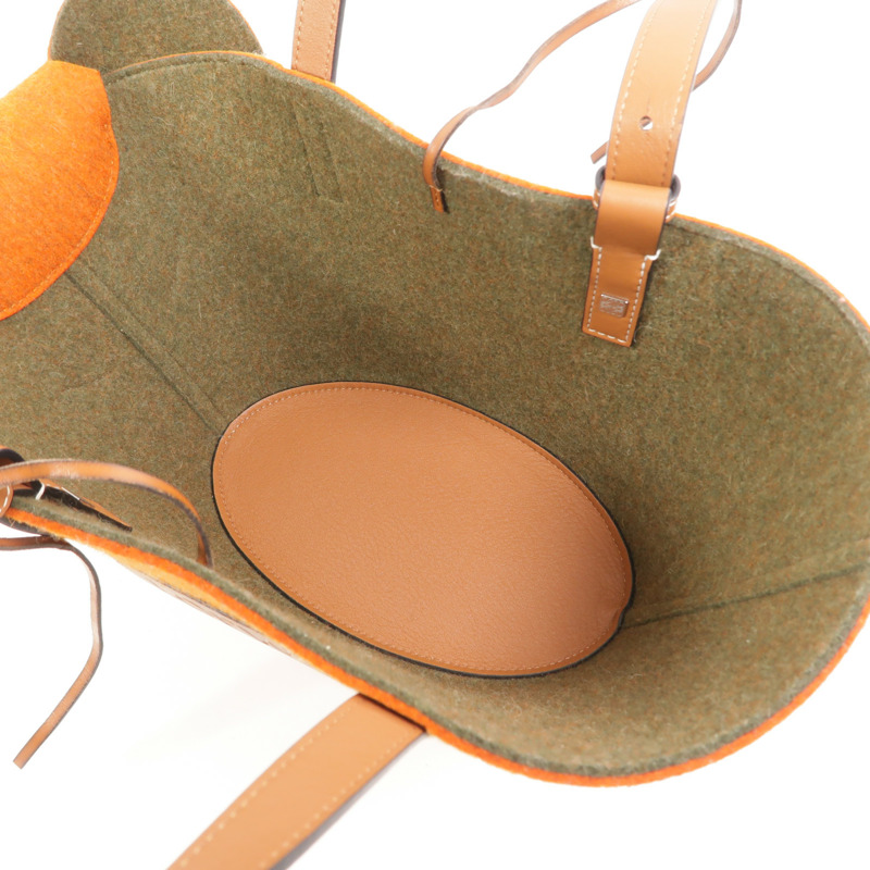 LOEWE Wool Felt/牛皮皮革Basket Small肩手挽袋-4