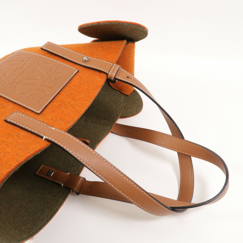 LOEWE Wool Felt/牛皮皮革Basket Small肩手挽袋-7