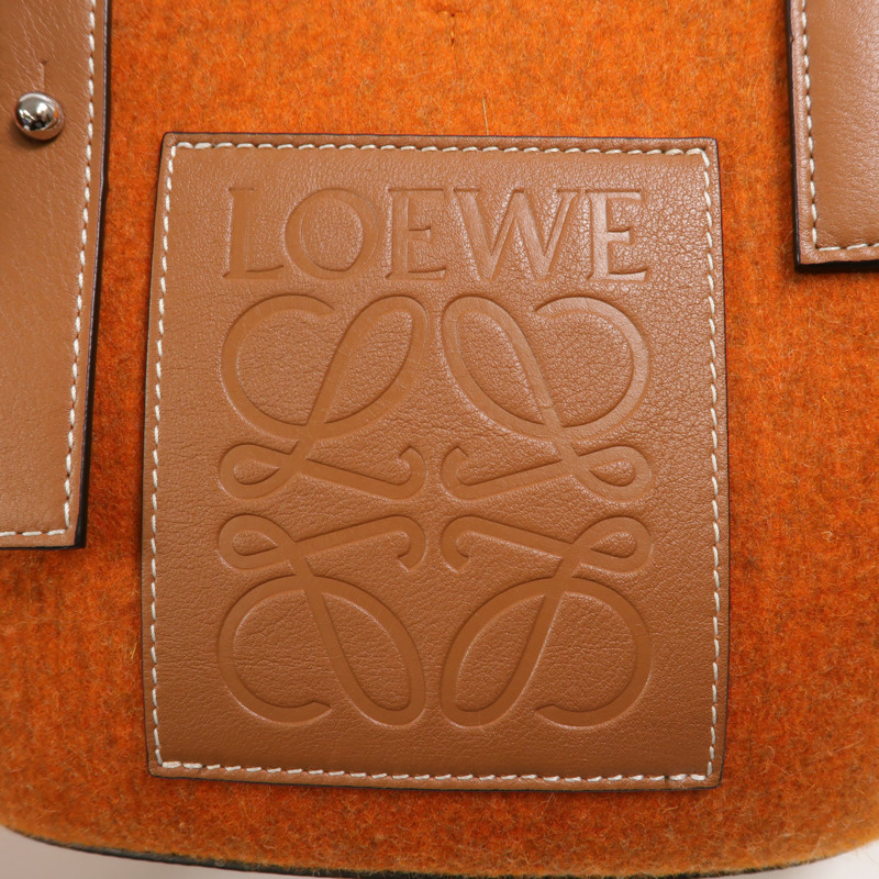 LOEWE Wool Felt/牛皮皮革Basket Small肩手挽袋-8
