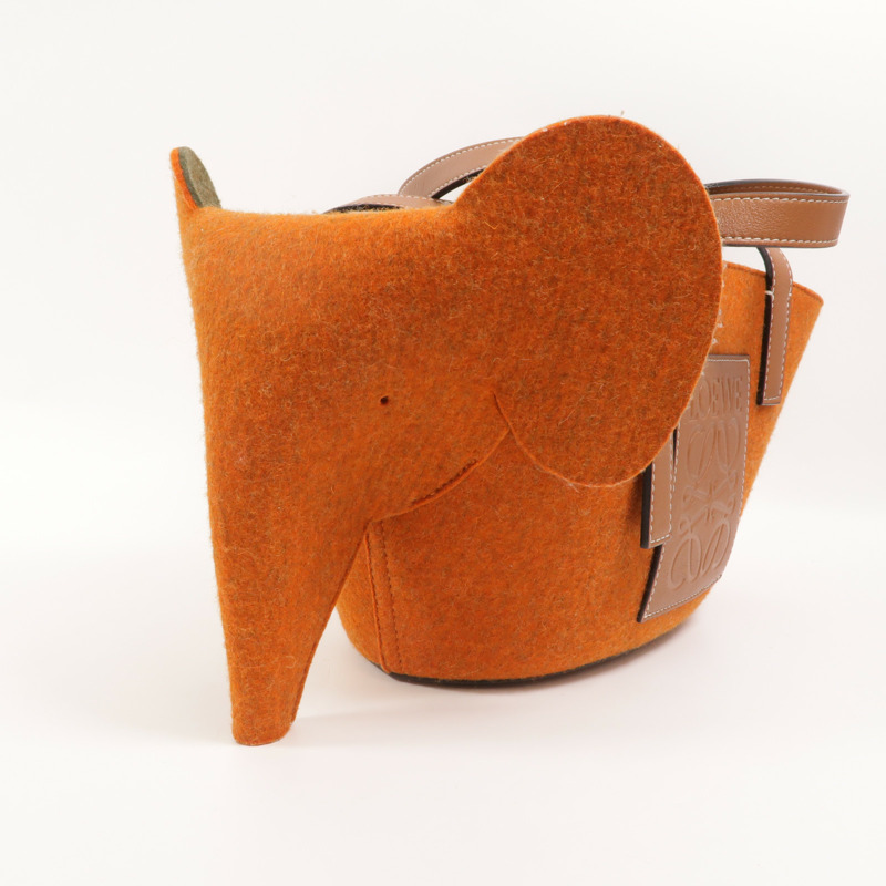 LOEWE Wool Felt/牛皮皮革Basket Small肩手挽袋-10