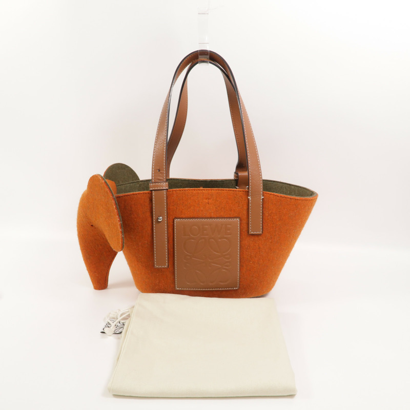 LOEWE Wool Felt/牛皮皮革Basket Small肩手挽袋-11