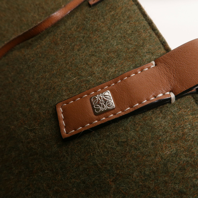 LOEWE Wool Felt/牛皮皮革Basket Small肩手挽袋-17