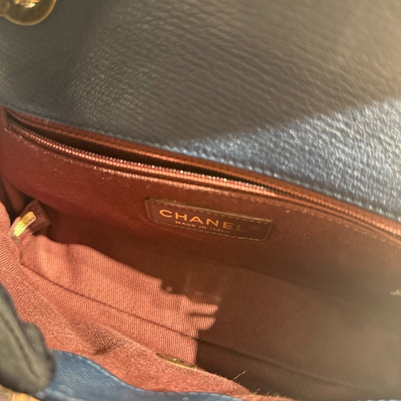 CHANEL Patent Leather MINI FLAP 20 CM Chain Shoulder Bag Navy Blue GHW-10