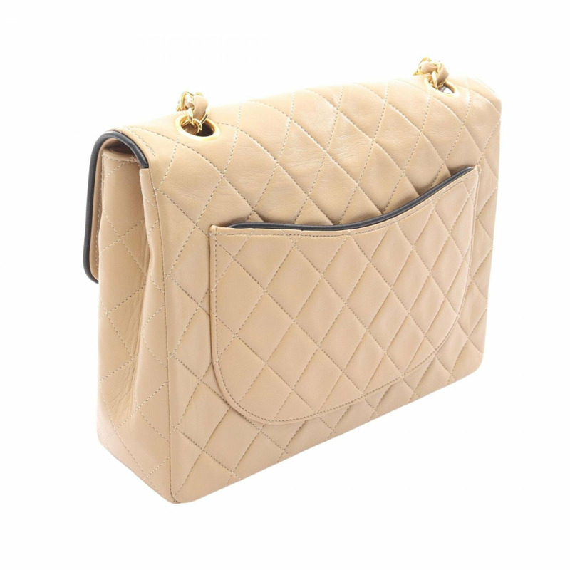 香奈兒絎縫單蓋肩背包/手提包，羊皮，女士，米色/黑色-1