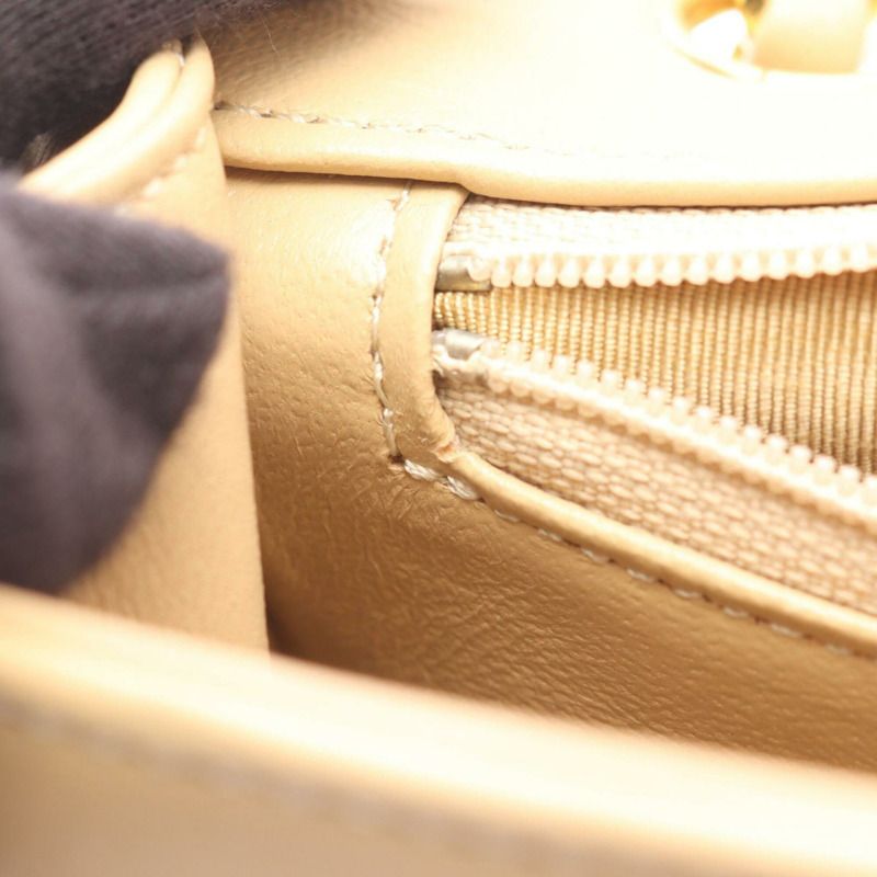 香奈兒絎縫單蓋肩背包/手提包，羊皮，女士，米色/黑色-6