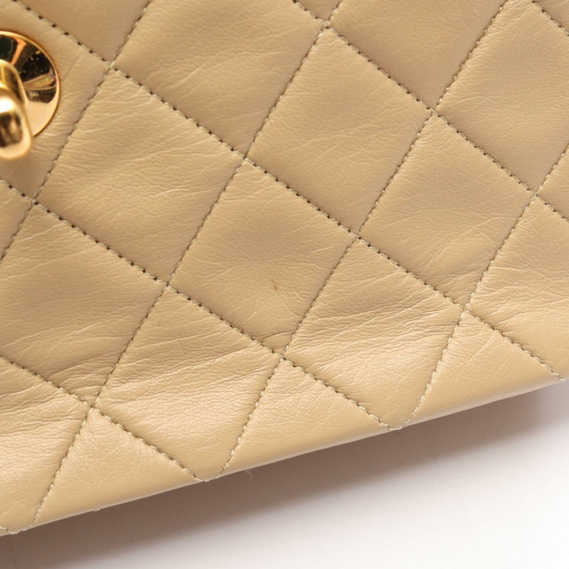 香奈兒絎縫單蓋肩背包/手提包，羊皮，女士，米色/黑色-7