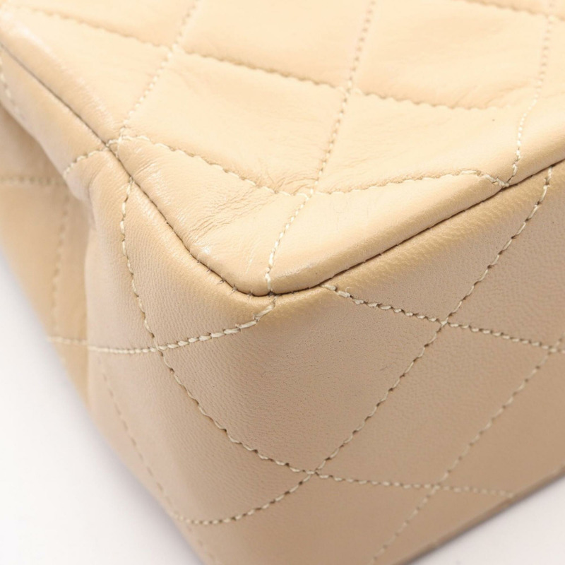 香奈兒絎縫單蓋肩背包/手提包，羊皮，女士，米色/黑色-8