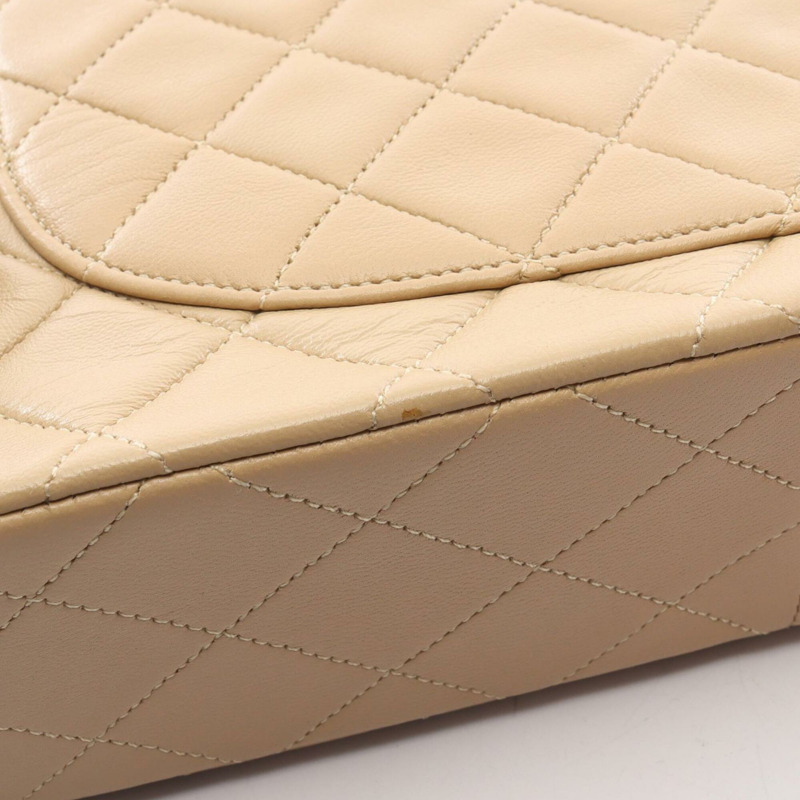 香奈兒絎縫單蓋肩背包/手提包，羊皮，女士，米色/黑色-9