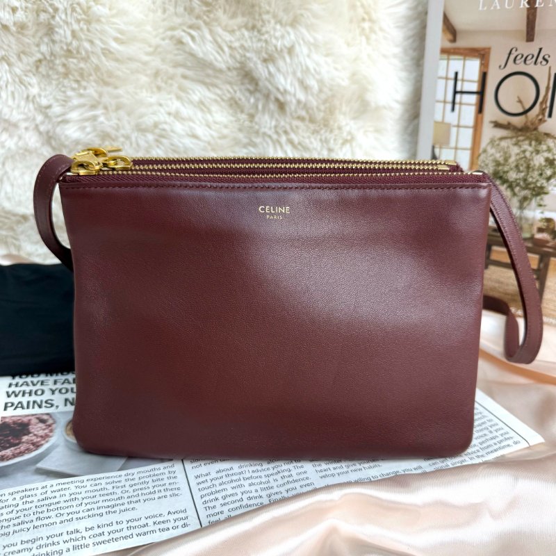 Celine TRIO光滑羊皮革手袋 羊皮拼牛皮-0