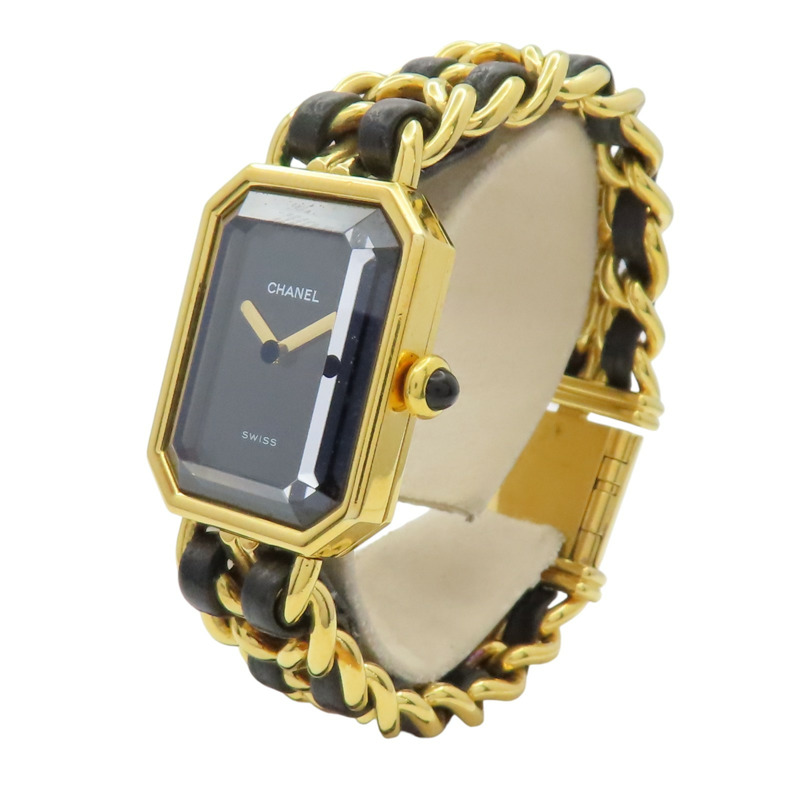 黑色錶盤 鍍金 皮革錶帶 Premiere S 腕錶【CHANEL 香奈兒】 H0001-1
