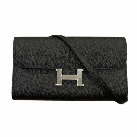 HERMES 愛馬仕 CONSTANCE TOGO 康康可背式長夾 EPSOM 黑色 銀釦