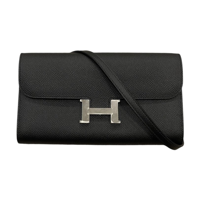 HERMES 愛馬仕 CONSTANCE TOGO 康康可背式長夾 EPSOM 黑色 銀釦-0