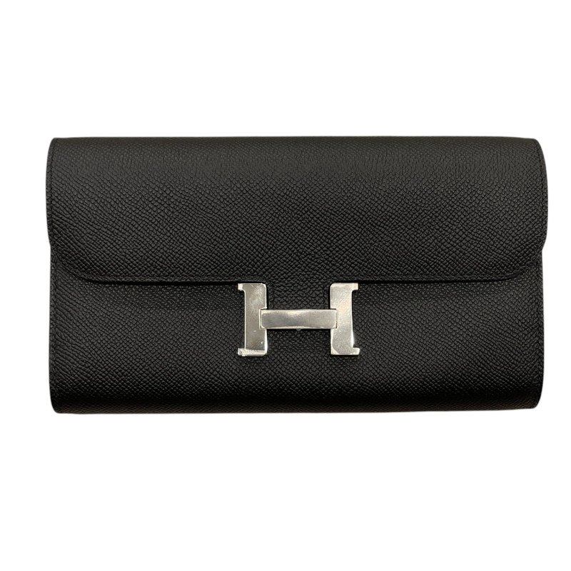HERMES 愛馬仕 CONSTANCE TOGO 康康可背式長夾 EPSOM 黑色 銀釦-1