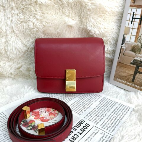 CELINE Classic Box 紅色 牛皮 小號 金扣