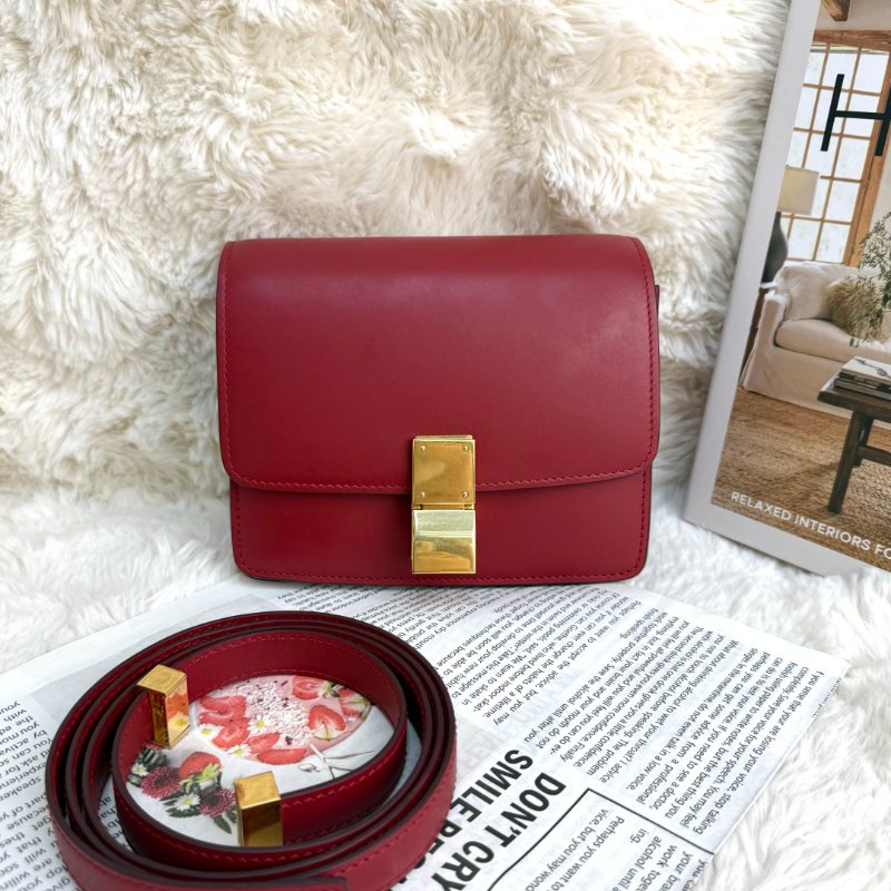 CELINE Classic Box 紅色 牛皮 小號 金扣-0