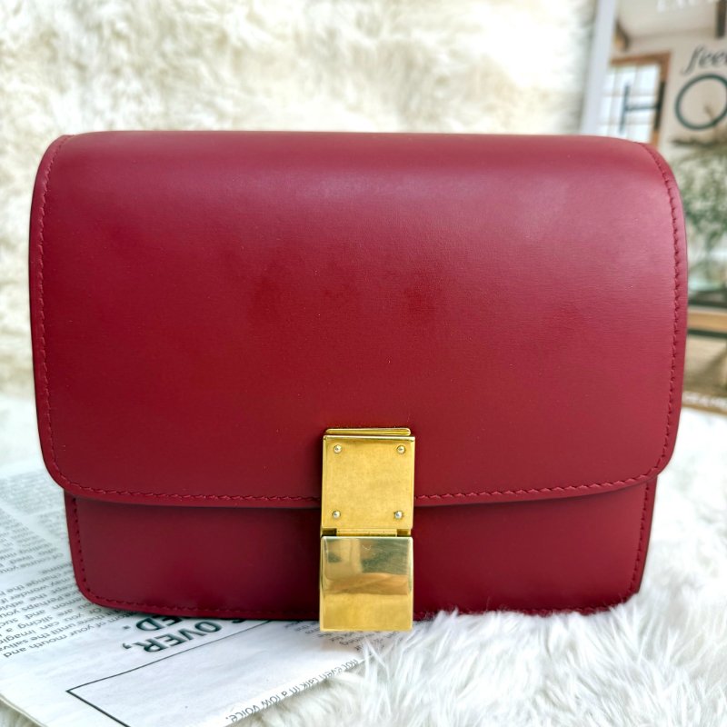 CELINE Classic Box 紅色 牛皮 小號 金扣-1