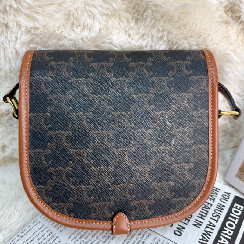 CELINE FOLCO 黃褐色 老花 塗層帆布拼牛皮 中號 馬鞍包-1