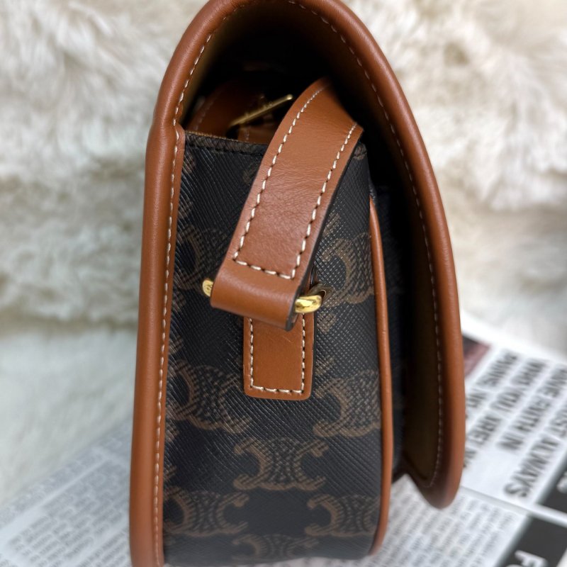 CELINE FOLCO 黃褐色 老花 塗層帆布拼牛皮 中號 馬鞍包-2