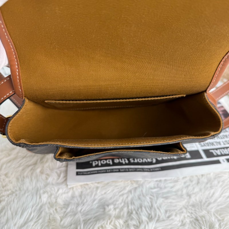 CELINE FOLCO 黃褐色 老花 塗層帆布拼牛皮 中號 馬鞍包-5