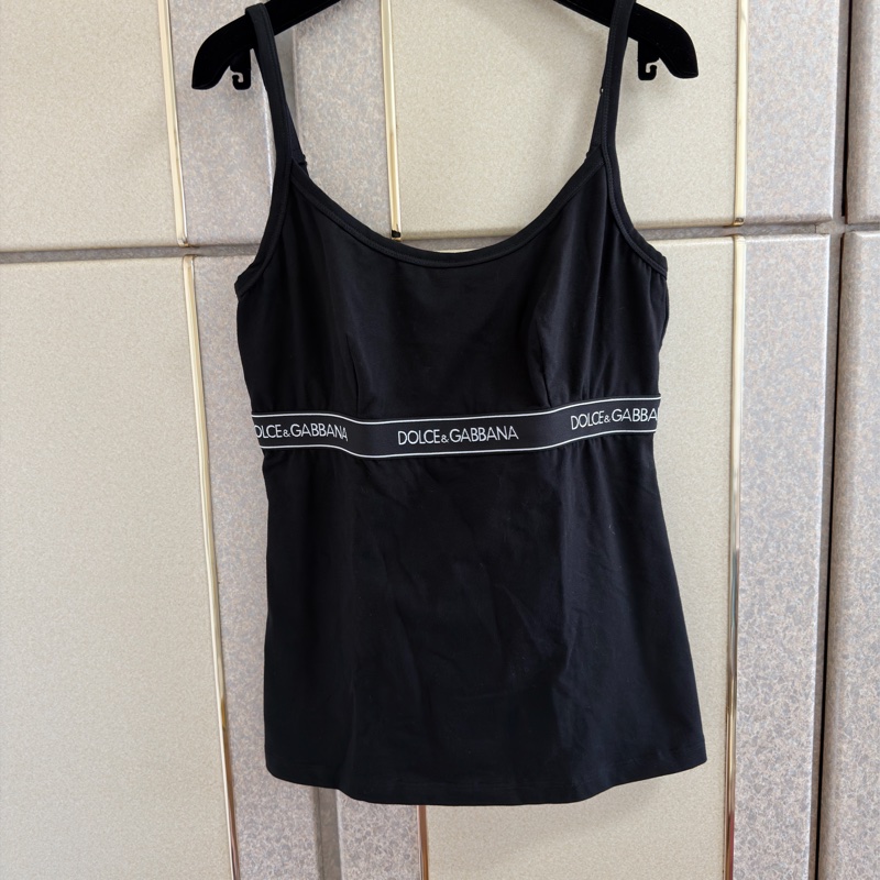 100）Dolce & Gabbana 經典 Logo 織帶黑色吊帶上衣 L-XL可穿-8