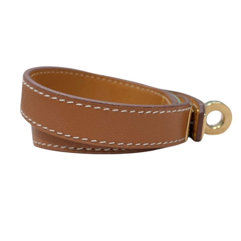 HERMES 愛馬仕 MINI KELLY DOUBLE TOUR 雙圈凱莉手環 皮革 金棕色 銀釦-2