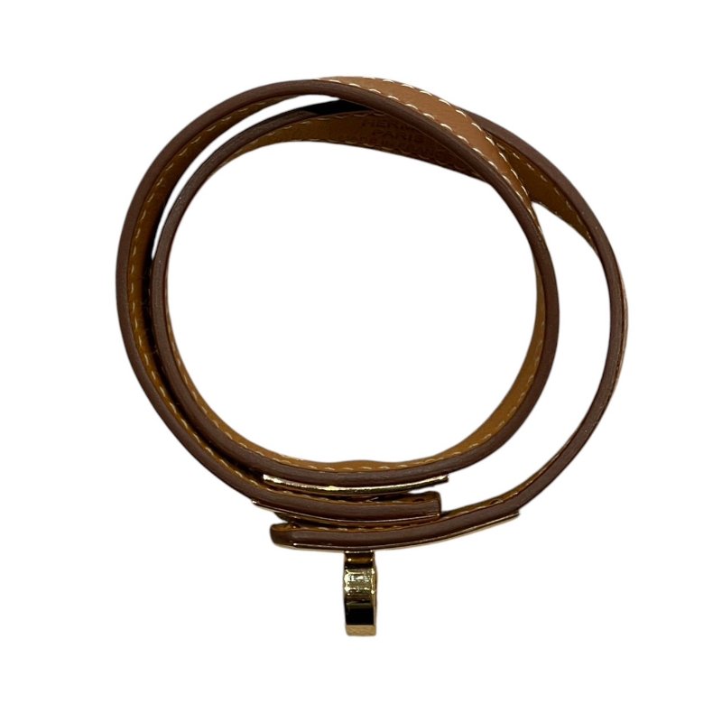 HERMES 愛馬仕 MINI KELLY DOUBLE TOUR 雙圈凱莉手環 皮革 金棕色 銀釦-4