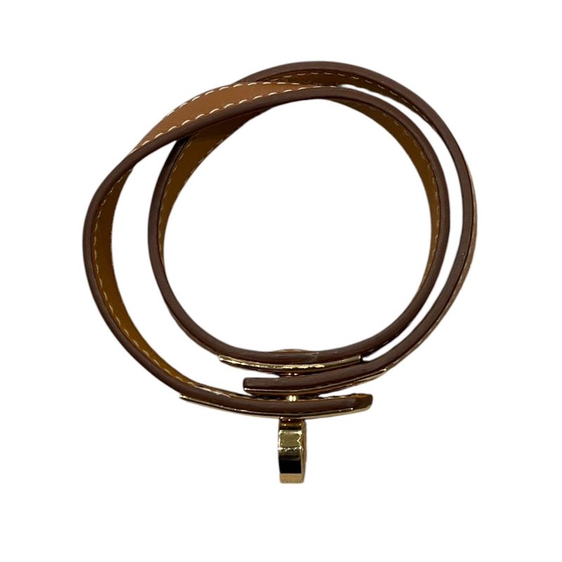 HERMES 愛馬仕 MINI KELLY DOUBLE TOUR 雙圈凱莉手環 皮革 金棕色 銀釦-5
