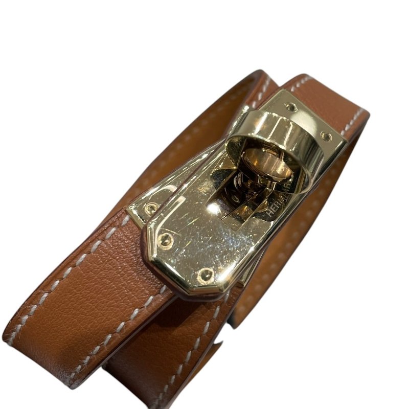 HERMES 愛馬仕 MINI KELLY DOUBLE TOUR 雙圈凱莉手環 皮革 金棕色 銀釦-6